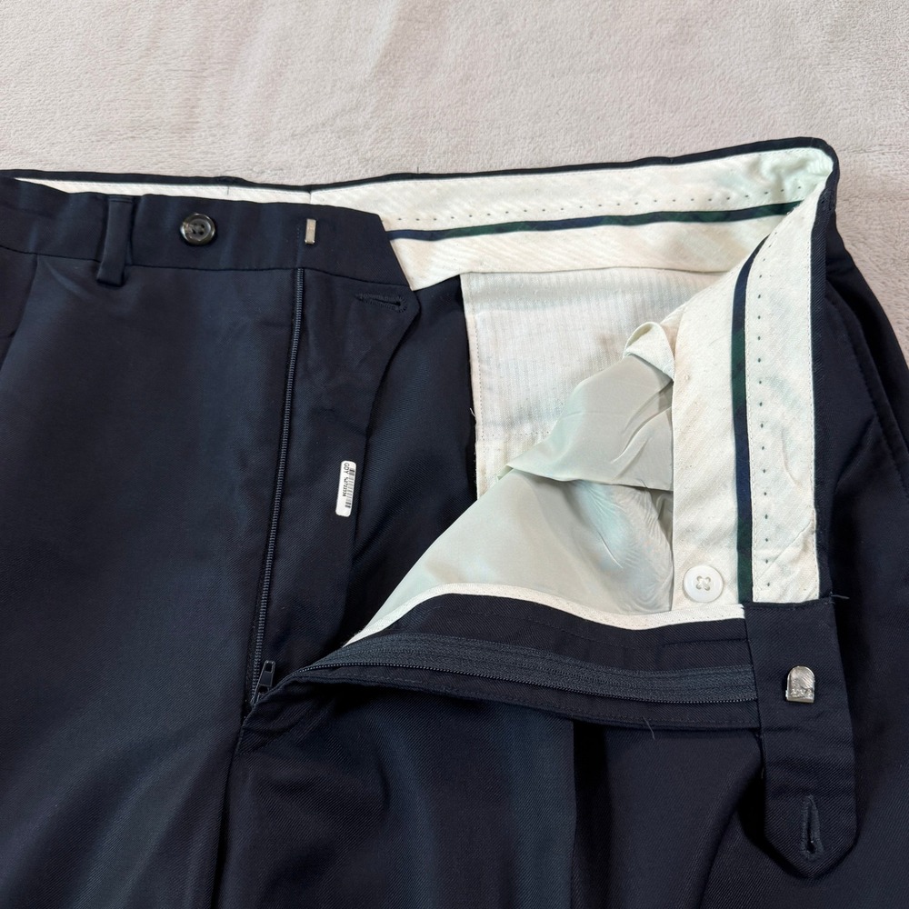 Lauren Ralph Lauren Mens 40x30 Navy Blue 120s Wool Cashmere Pleated Cuffed Pants - Picture 5 of 13